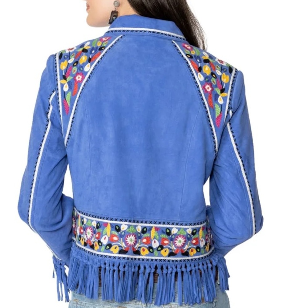 Double D Ranch Justyna heavily embroidered fringed suede jacket NWT - Picture 3 of 12